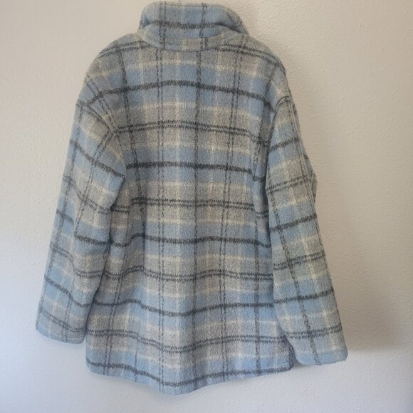 Jade & Ivory Blue and Gray Plaid Wool Blend Shacket with Pockets - XL - Picture 4 of 10
